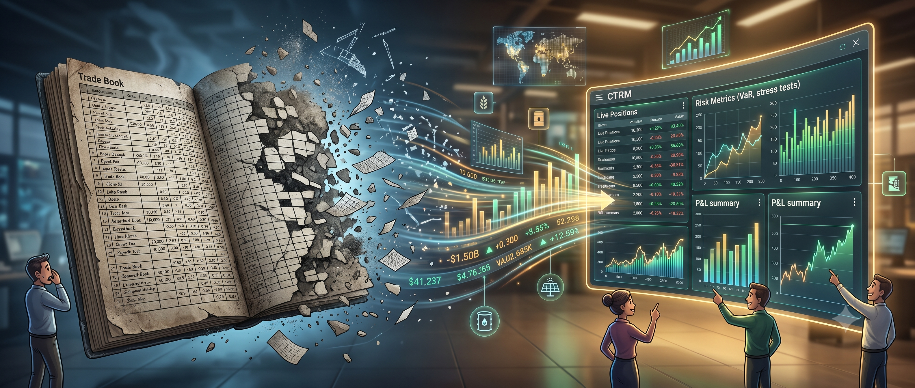 Commodity trading desk moving from a fragile spreadsheet trade book to a live CTRM risk and position dashboard